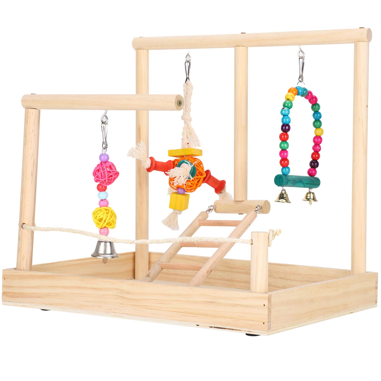 pour perroquets, perchoirs à Oiseaux, Jouets à mâcher pour Petits Oiseaux, avec Cloche, Support en Bois, échelle, balançoire, pour perruches, calopsittes, inséparables