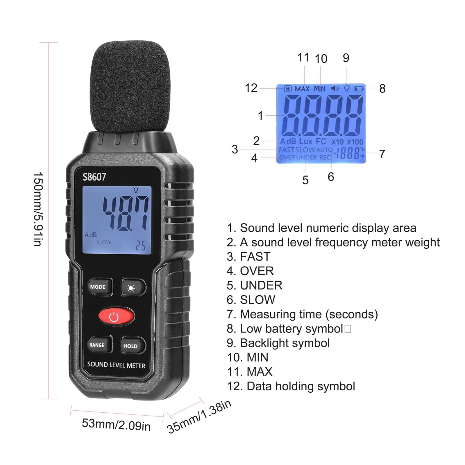 Un Rilevatore Di Rumore Ponderato 30-130dB Mini Dispositivo Monitoraggio Decibel Fonometro Ad Alta Precisione Display Digitale Con Retroilluminazione Precisione Estremamente Elevata