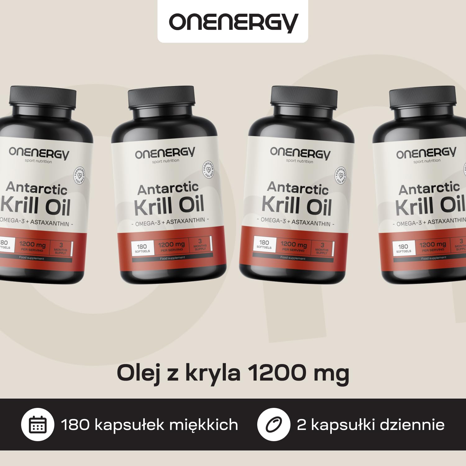 Olej z kryla 1200 mg - Omega-3, cholina i astaksantyna - 180 kapsułek - Olej z kryla antarktycznego - Funkcjonowanie serca i wątroby - Wspomaganie metabolizmu tłuszczów - Bez glutenu i laktoz