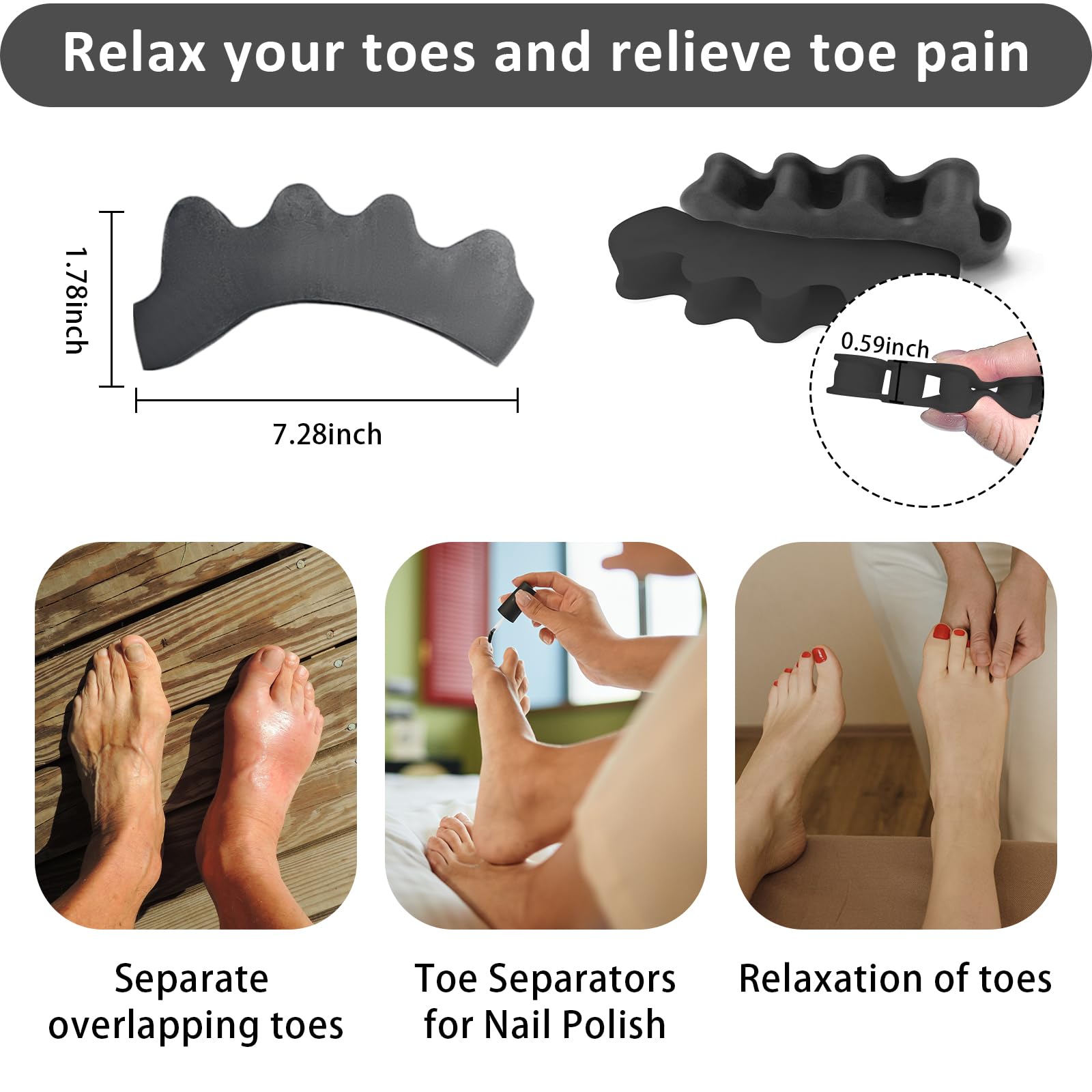 SUNFATT Toe Separators for Women,Toe Spacers for Women,Pedicures Toe Separators Use for Separation of Toenails or Nails,Beauty Pedicure Tools Suitable for Supplies for a Salon Pedicure: 0.39'' Toe interval 2 PCS black