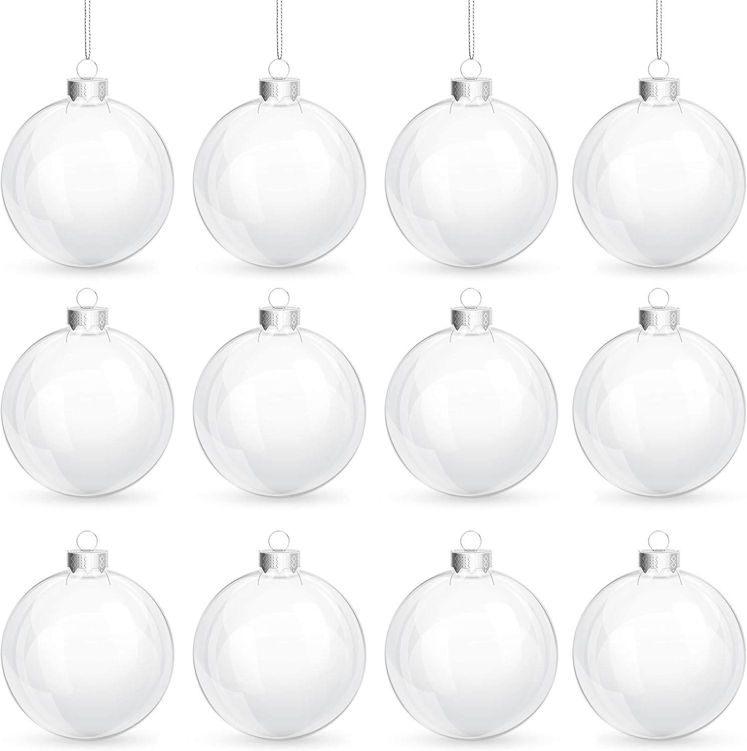 4e's novelty clear plastic ball ornaments for crafts fillable - pack of 12 bulk, 80mm 3.15" transparent shatterproof christmas ornaments for diy crafts to paint or fill 1 round