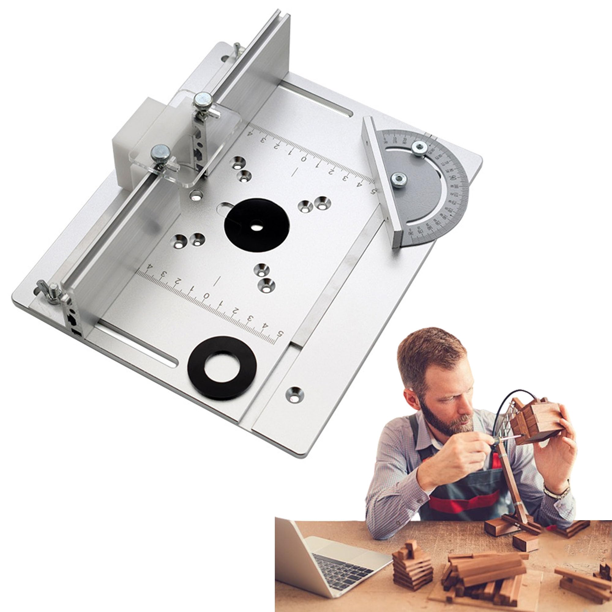 WYFCR Frästischplatten aus Aluminiumlegierung, Werkzeugsätze, Frästisch Einsatzplatte für Holzbearbeitung Tischsäge Multifunktionale Trimmer Gravur Für Holzbearbeitung, DIY(silbrig white)
