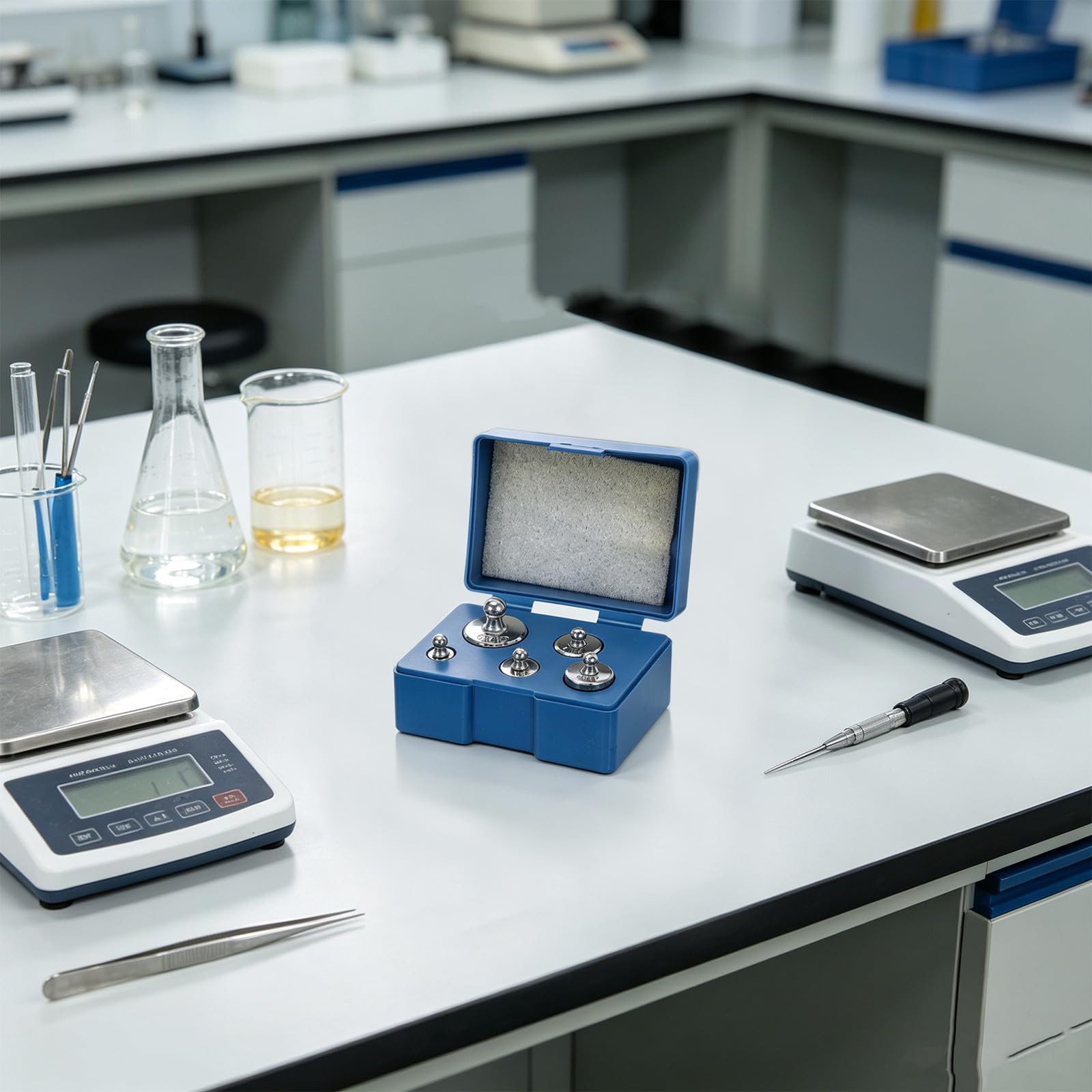 Lurrose Zestaw 3 precyzyjnych odważników testowych z etui, 100 g + 200 g + 500 g, do kalibracji wag, do użytku w klasie i laboratorium