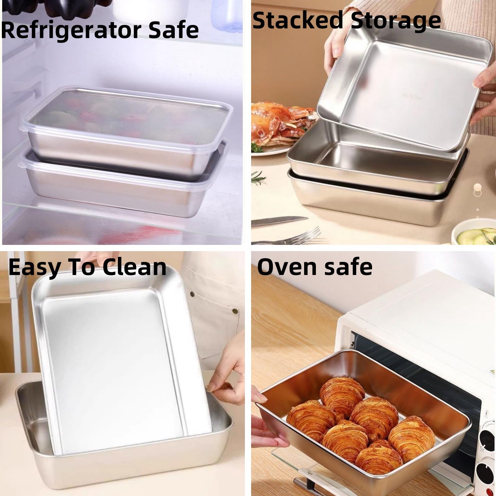 6 contenitori per alimenti con coperchio, in acciaio inox, per congelatore, con coperchi ermetici, adatti per forno e lavastoviglie (2200 ml)