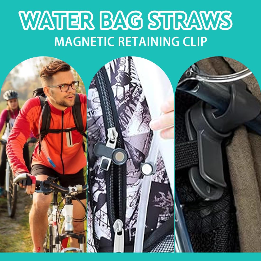 3 clip per tubo di idratazione magnetico, clip per tubo di idratazione, Idratazione Bere Clip Tubo, Sacche Sacca D'acqua Magnetica Zaino Bici Removable Tracolla Bottiglia Flessibile Portatili Leggera