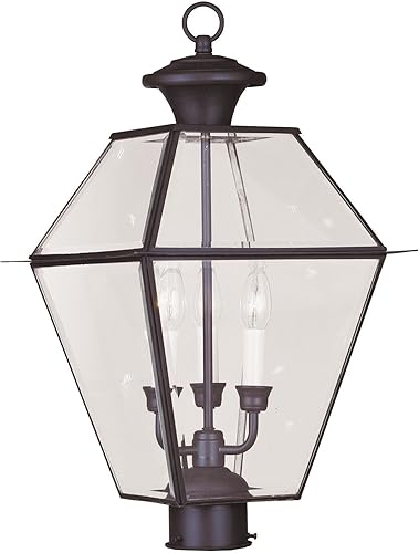 Livex Lighting Lantern 2384-07 Westover - Cabezal de poste para exteriores, 3 luces, bronce, 21.50 x 12.00 x 12.00 pulgadas