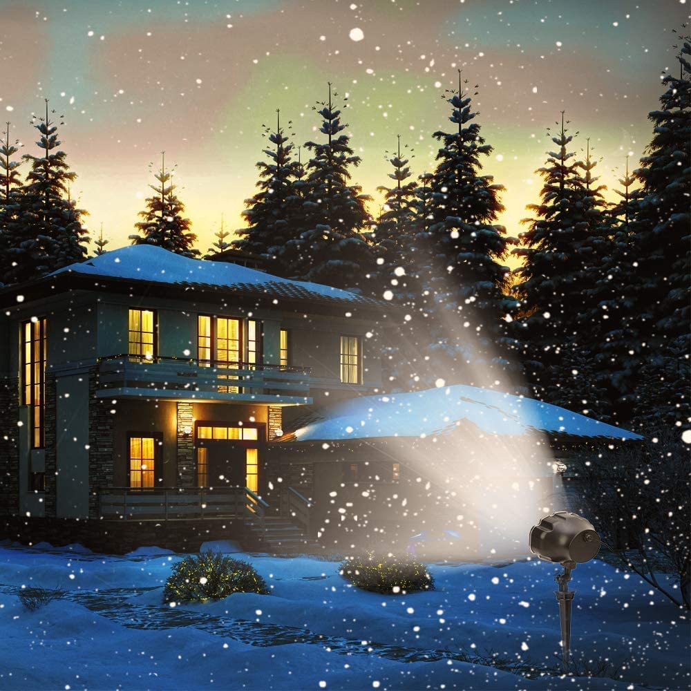 Projecteur Noel Exterieur, Lampe de Projection de Noël Rotation LED Flocon de Neige Lampe de Projection à Distance (White)