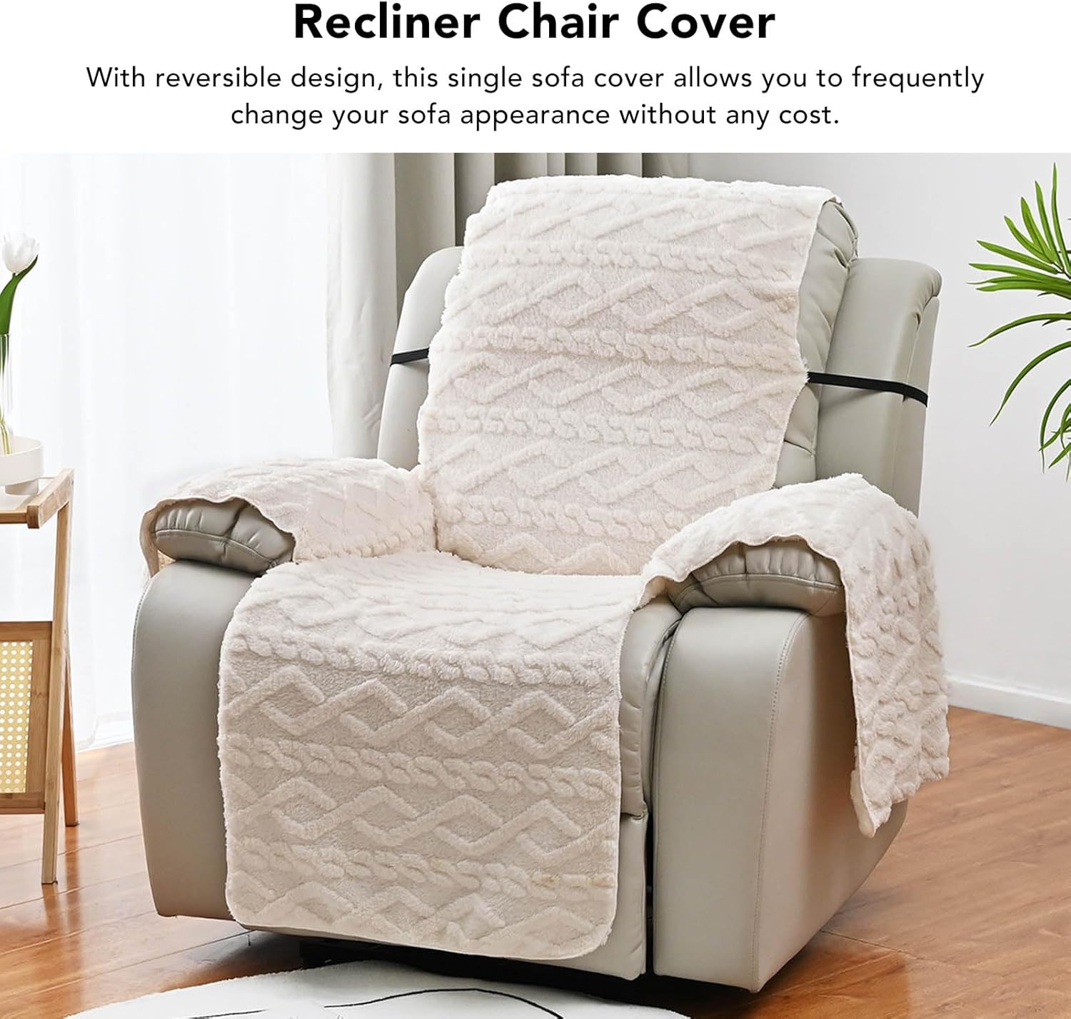 Pssopp Recliner Chair Cover, Soft Polyester Fabric Non Slip Covers with Design Machine Washable Recliner Slipcover for Single Sofas