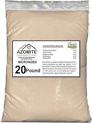 Azomite Organic Micronized Trace 0-02 Fertilizante Bulk Bag de 67 Minerales Esenciales Certificado OMRI 20 Lbs