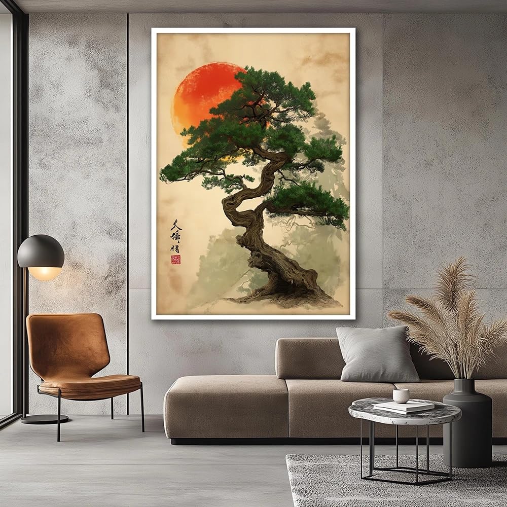 Cuadro japonés de bonsái para vestir paredes vacías con arte mural de paisaje zen