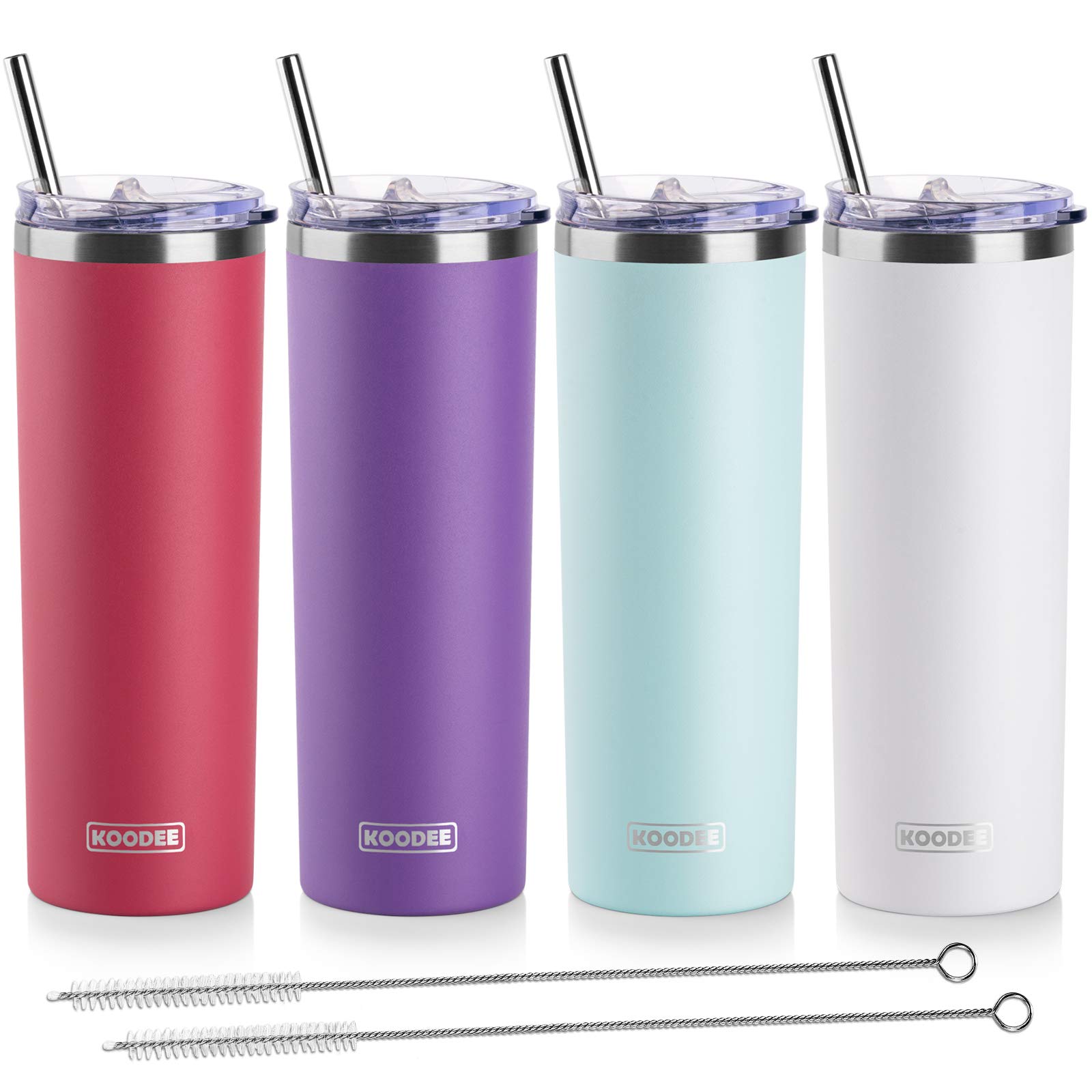 koodee 20 oz Tumbler with Lid and Straw-Stainless Steel Double Wall Insulated Tumbler Cup for Women, 4 Pack Skinny Tumblers (Wine red-Purple-Tiffany blue-White)