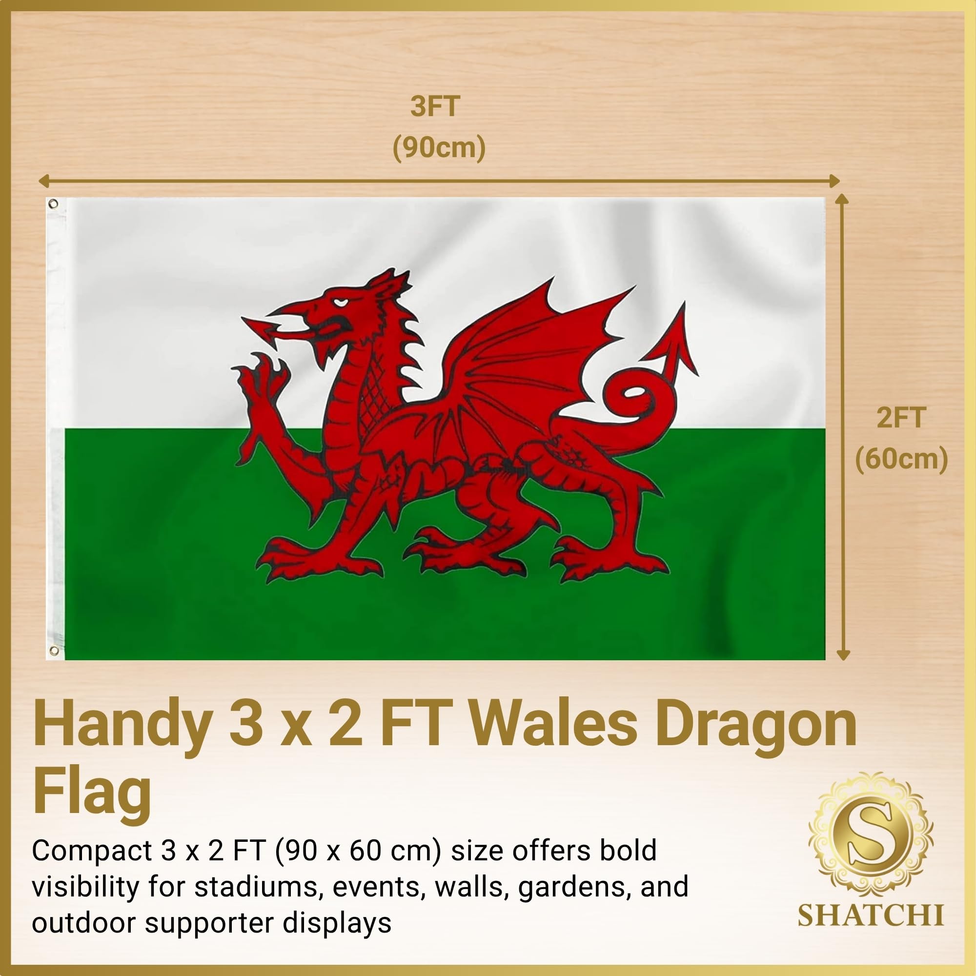 SHATCHI Grande bandiera del Galles drago gallese Cymru bandiera nazionale in poliestere tessuto di ottone occhielli per la Coppa del Mondo FIFA calcio rugby sport sostenitore
