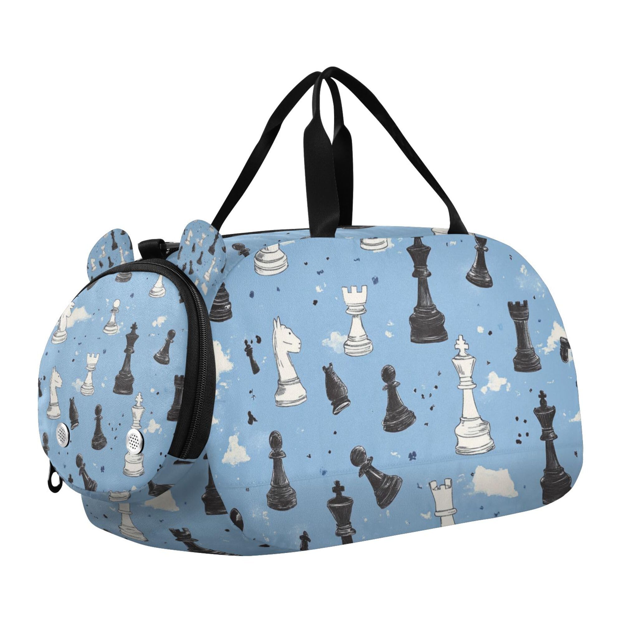 Glaphy Chess Pieces Blue Duffle Bag for Toddler Boys Girls, Gym Sports Bag with Shoe Compartments, Kids Travel Overnight Weekender Shoulder Bag