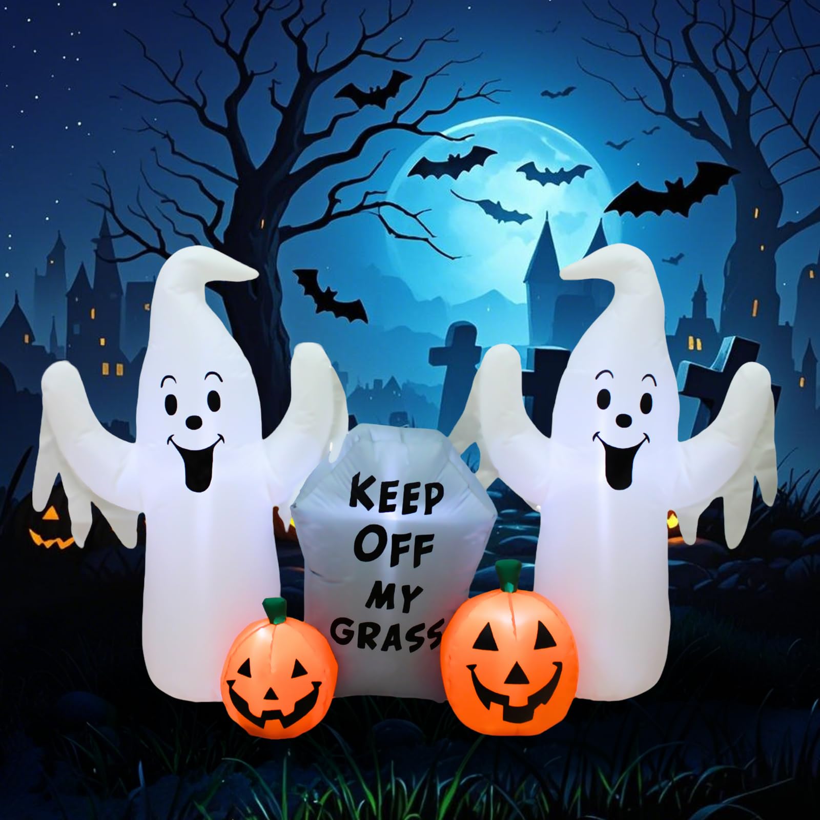 Décoration effrayante d'Halloween avec fantômes gonflables lumineux de 1,8m