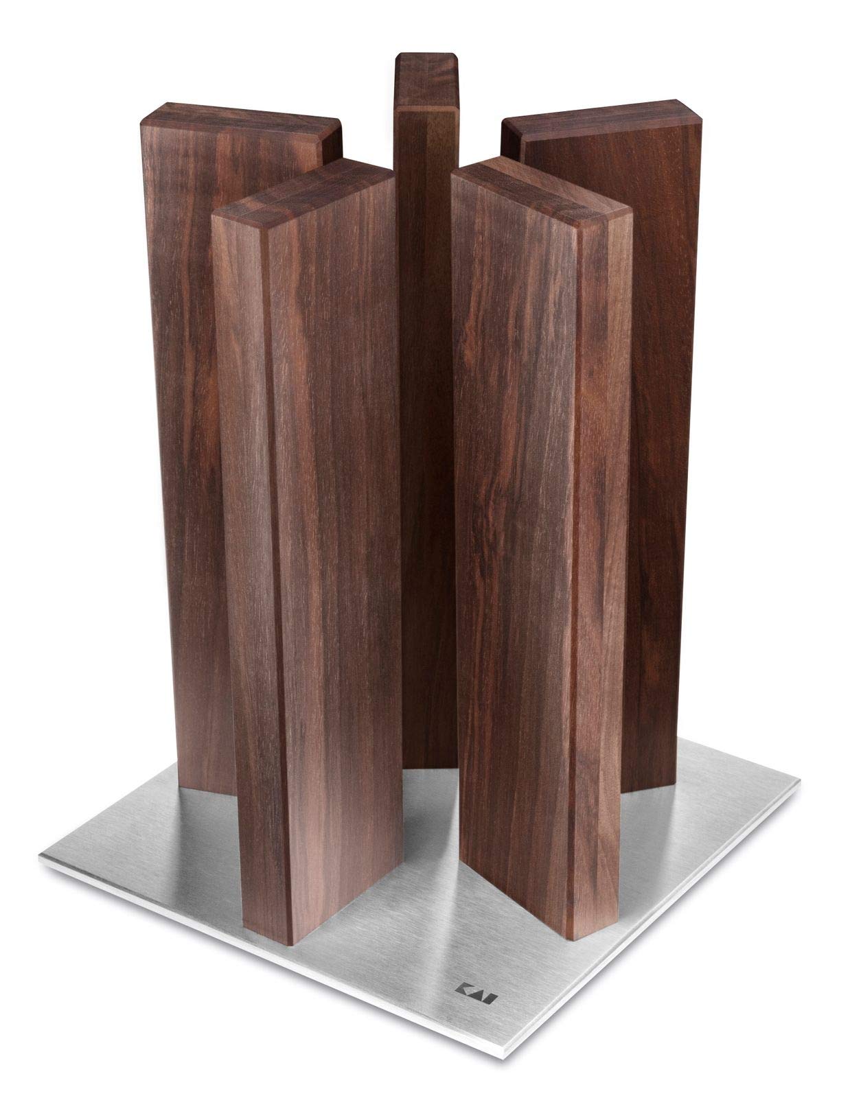 KAI Stonehenge Blocco Portacoltelli Magnetico In Legno Di Noce - Capacità 10 Coltelli, Base Acciaio Inox (21x21x28 Cm)