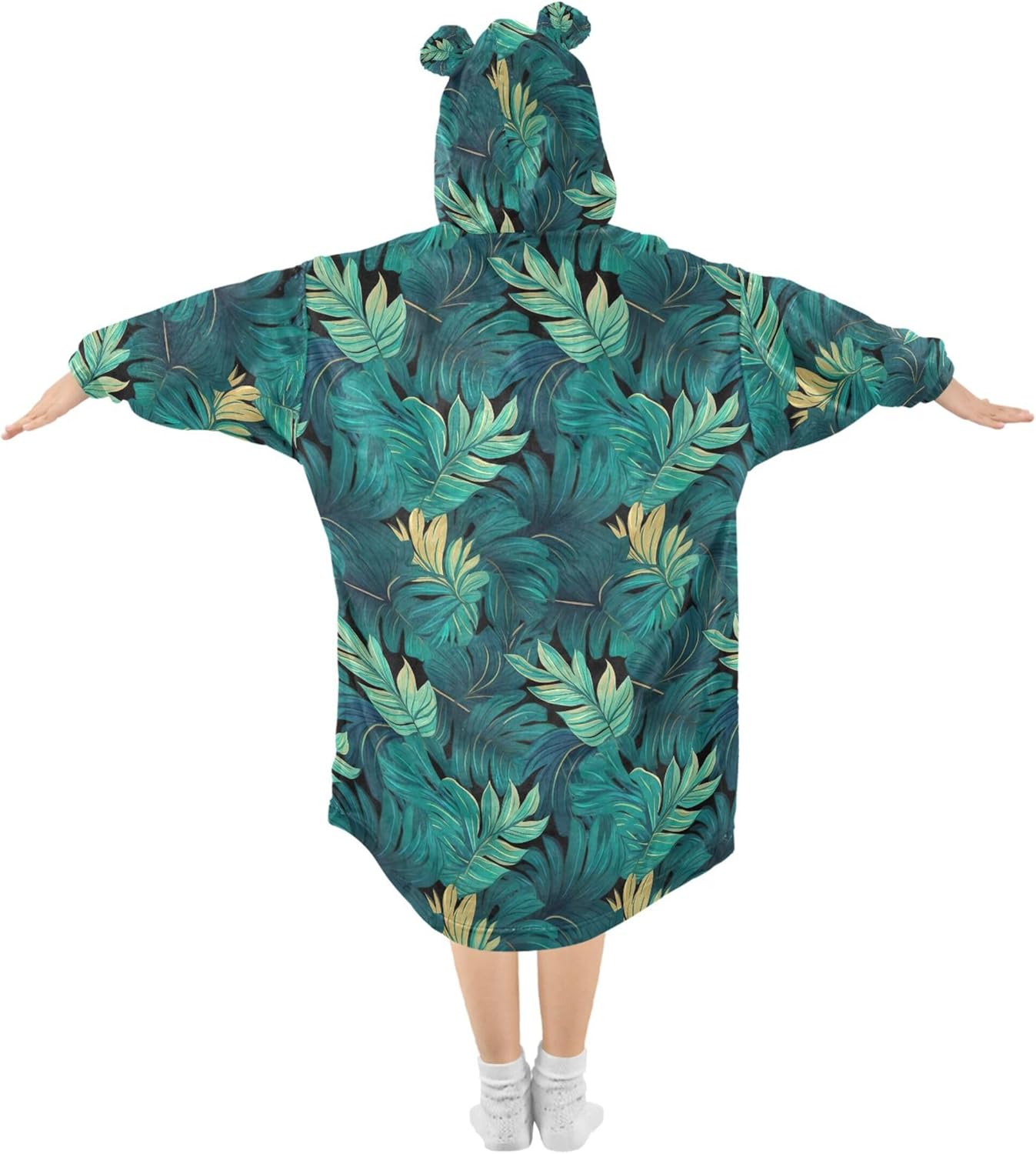 Palm Leaf Green Kids Wearable Blanket Hoodie with Pocket and Sleeves for Toddlers, Cute Hoodies Girls Boys B0403811