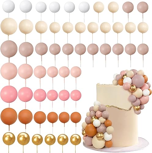56 piezas coloridas en forma de bola, bolas de perlas, cupcakes, decoración de cumpleaños, suministros de decoración de boda, serie albaricoque,