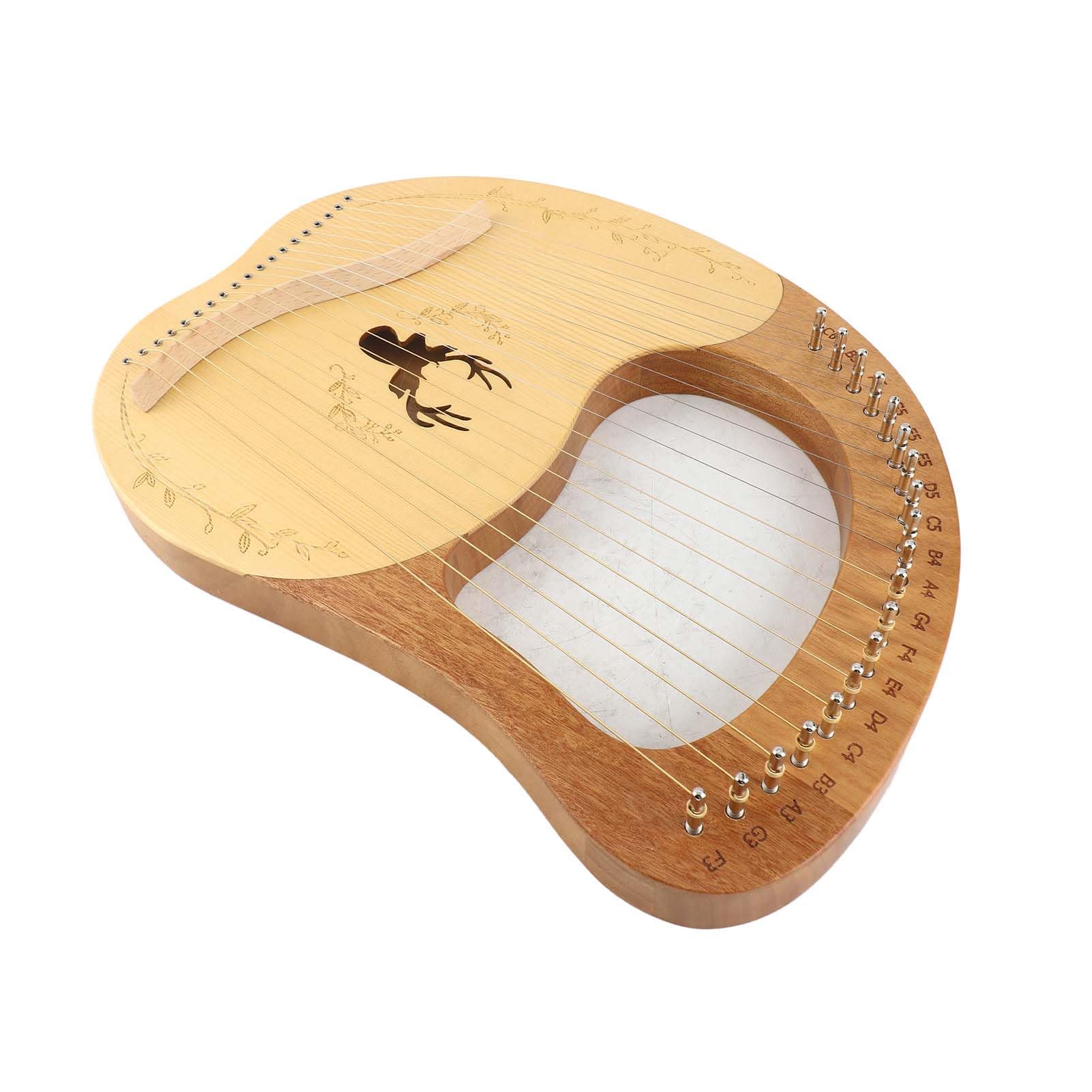 Arpa de Lira de 19 cuerdas instrumento de cuerda de caja de resonancia de madera portátil con llave para afinar y púas para niños adultos principiantes (Naturelle)
