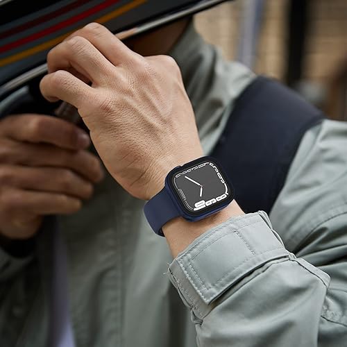 Miniatura 5 de Paquete de 2 fundas impermeables 2 en 1 para Apple Watch Series 8 7 de 1.77 pulgadas, borde recto, policarbonato delantero y trasero con protector