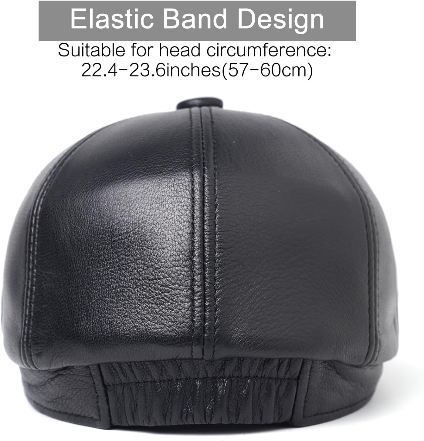 Men’s Premium Goat Leather Newsboy Cap with Adjustable Drawstring, Breathable Soft Polyester Lining, Fits 22.4-23.6in Black - Image 3