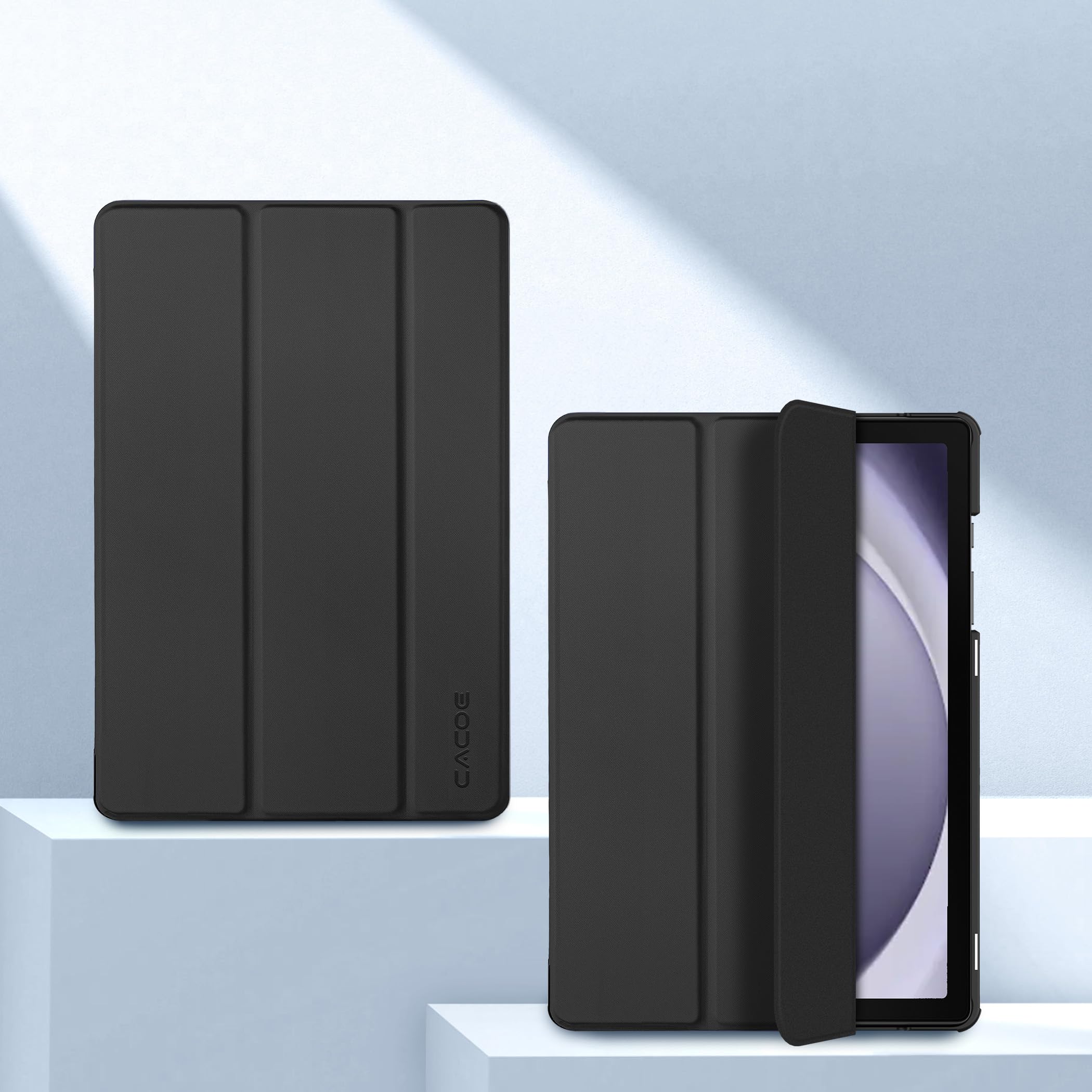 CACOE Custodia Cover Compatibile con Samsung Galaxy Tab A9+ / A9 Plus 2023 11", Ultra Sottile in Pelle con Vetro Temperato Ultra Sottile, Nero