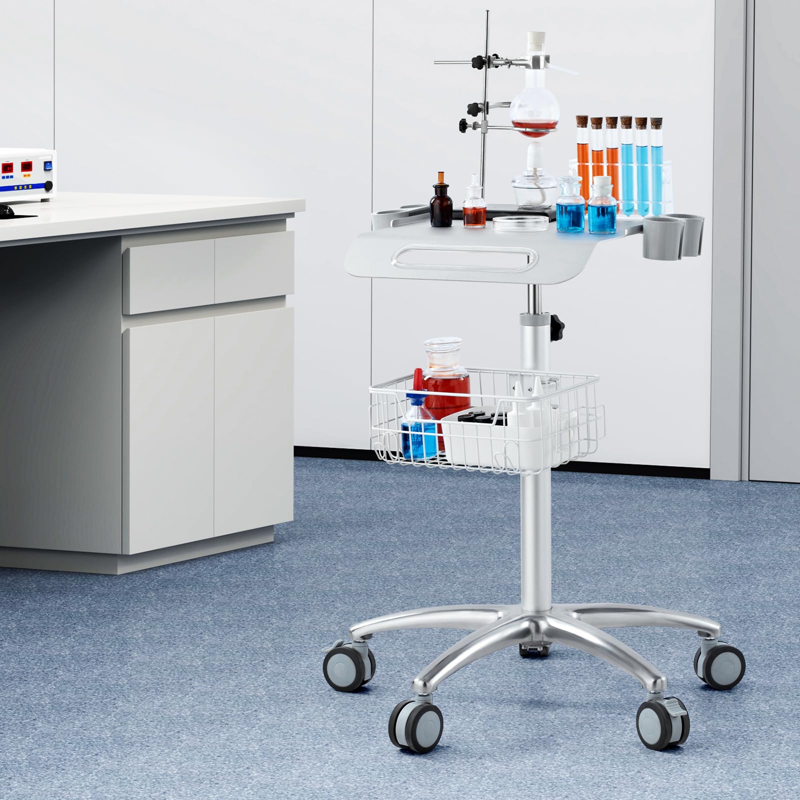 VEVOR Carrello da Laboratorio 42x40cm Carrello Medico Regolabile da 75 cm a 105 cm Il Carrello Regolabile Per Laboratorio