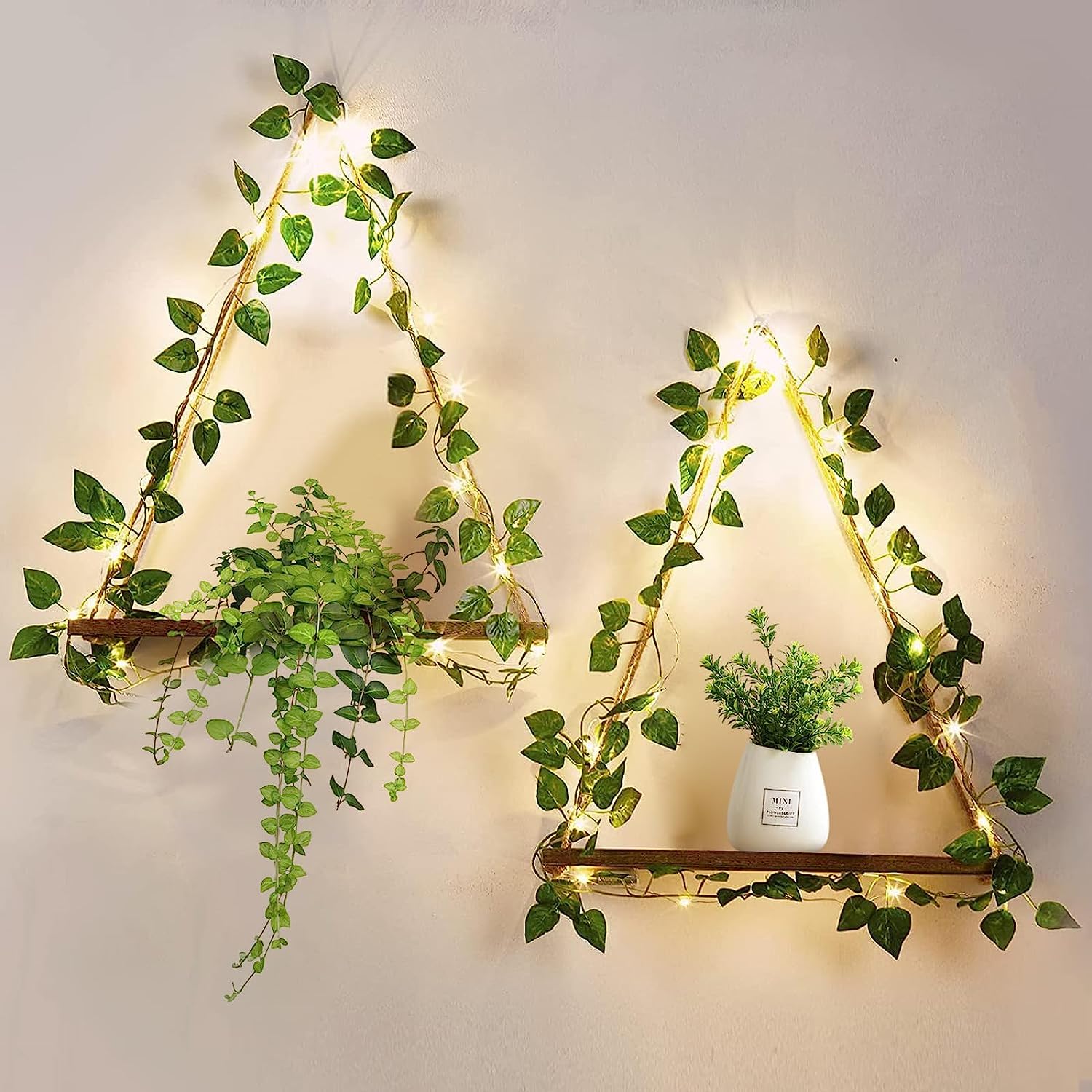 Étagère murale bois pour salon et chambre : le lot de 2 rangements suspendus