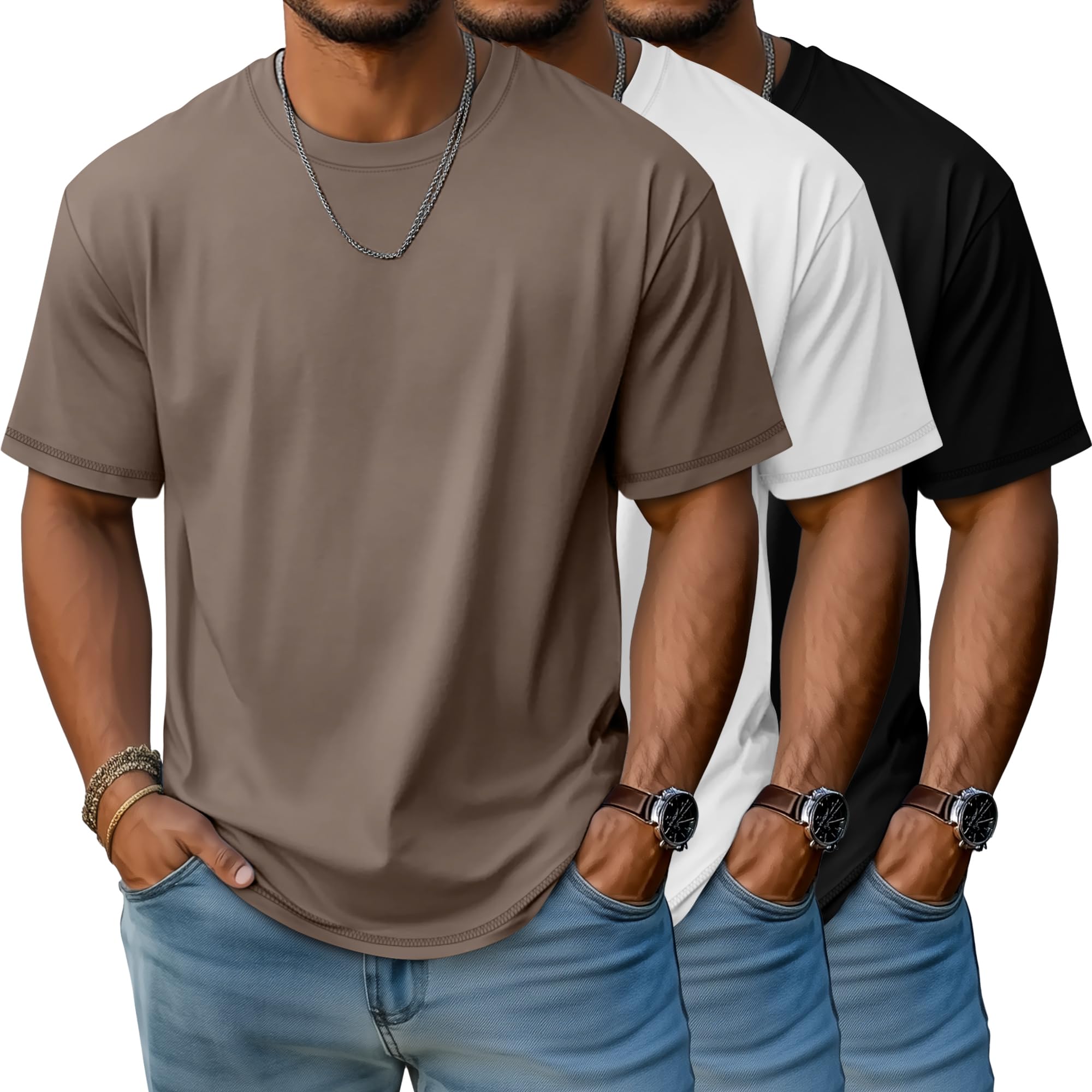 Evervibe 3 Pack Men's Big and Tall T-Shirts, Crew Neck Cotton Short Sleeve Tees Summer Side Slits Shirts Casual Basic Tops