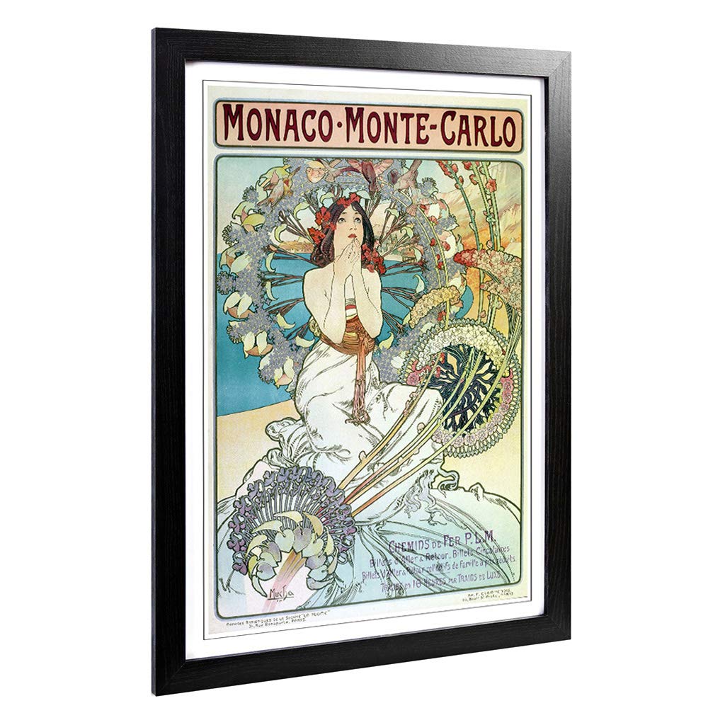 Big Box Art Framed Print of Alphonse Mucha Monaco Monte Carlo Design | Wall Art Picture | Home Decor for Kitchen, Living Room, Bedroom, Hallway, Black, A2 / 24.5x18 Inch / 62x45cm