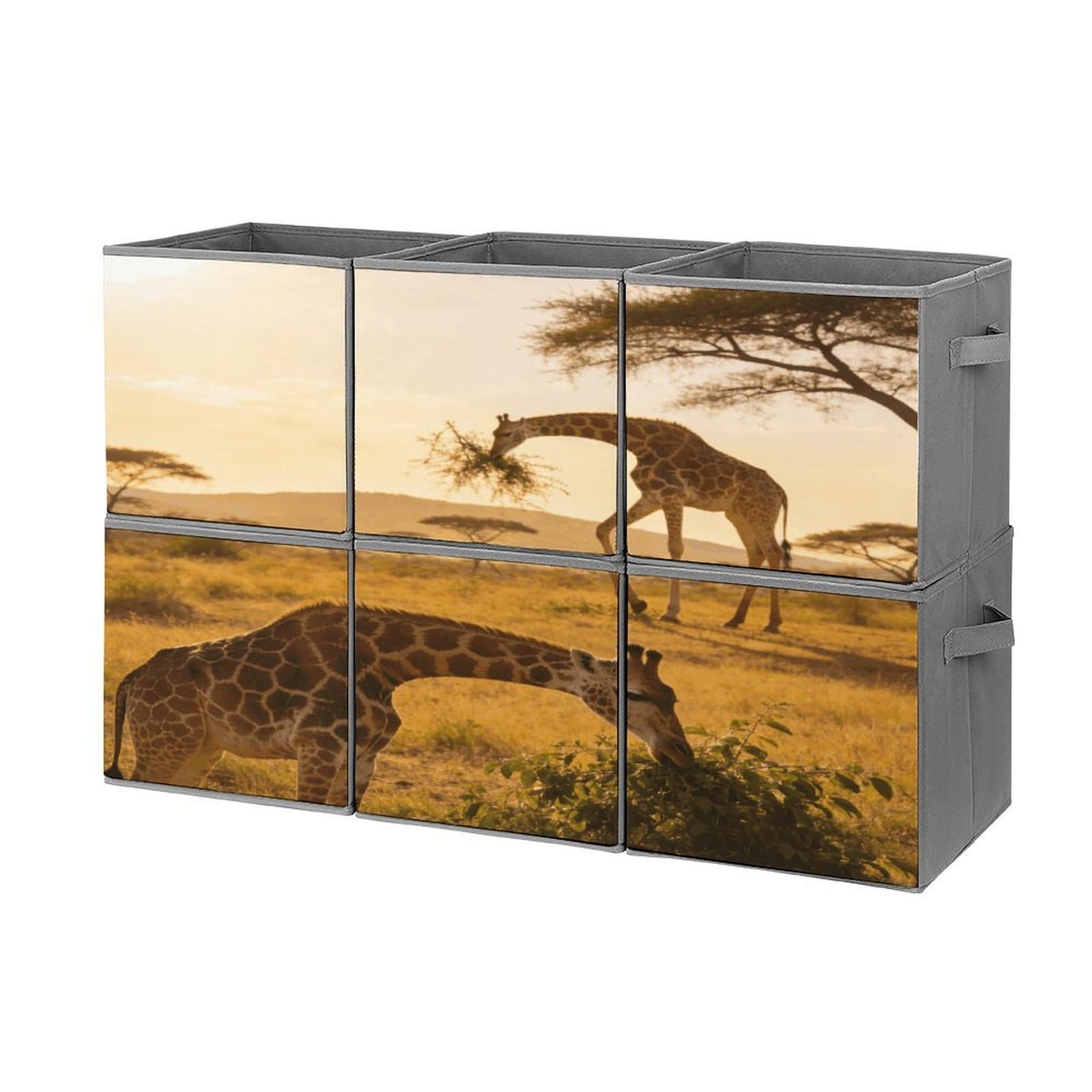 Fodpand Style African Giraffes Cube Bins With Double Handles,Set Of 6 Cube Organizer, Stackable And Foldable Storage Bins For Organization, Closet, Shelves, Offices