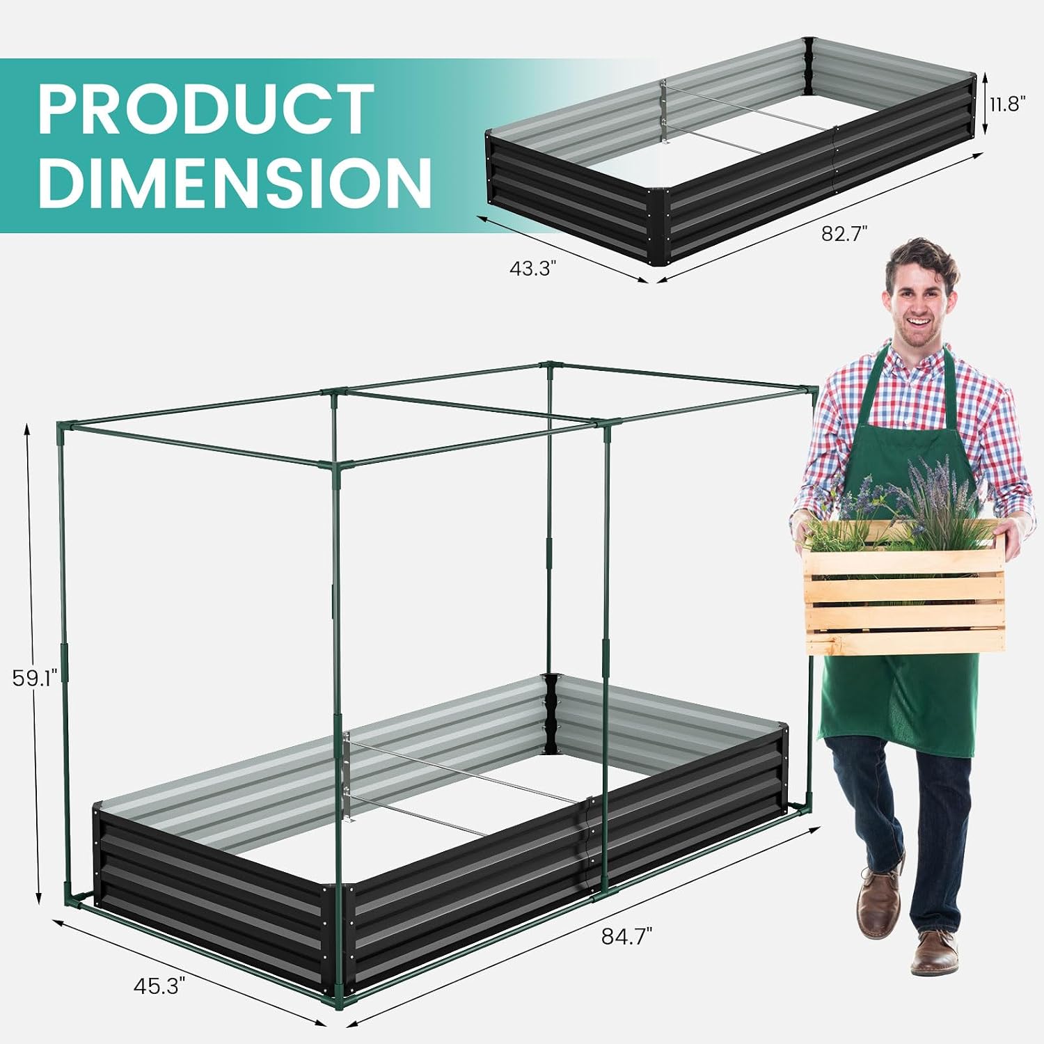 SUNYRISY Galvanized Raised Garden Bed with Protection Netting, Outdoor Metal Planter Box with Plant Crop Cage, Garden Box Protection for Gardening Vegetables Flowers Herbs Planting