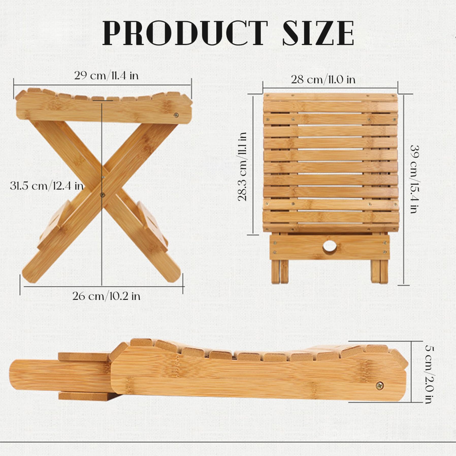 Taburete Plegable bambú de Servicio Pesado Taburete Plegable Silla portátil Banco para jardín al Aire Libre Campamento Picnic baño