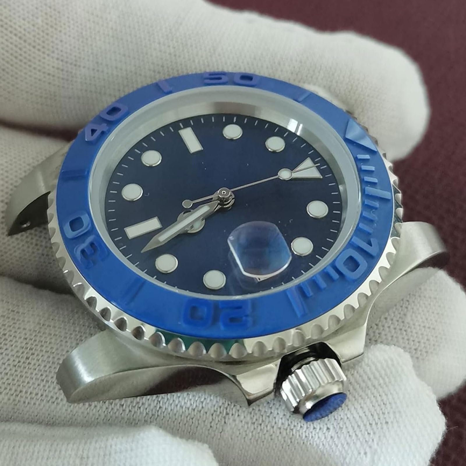 Orologio con movimento automatico, cassa in acciaio inossidabile da 40 mm, quadrante blu, lancette luminose, lunetta in ceramica, modifica uomo