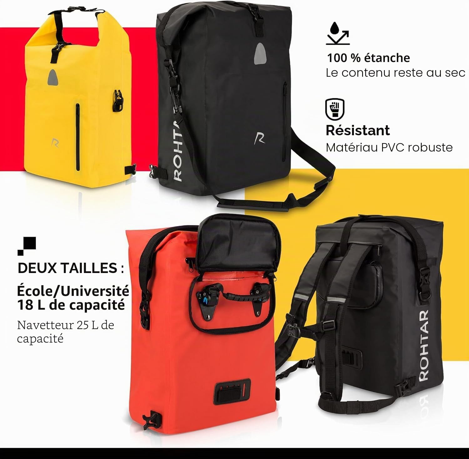Sacoche de Porte-Bagages de Vélo Convertible en Sac à Dos et Sac Messager - Durable, Hydrofuge et Réfléchissant pour la Sécurité