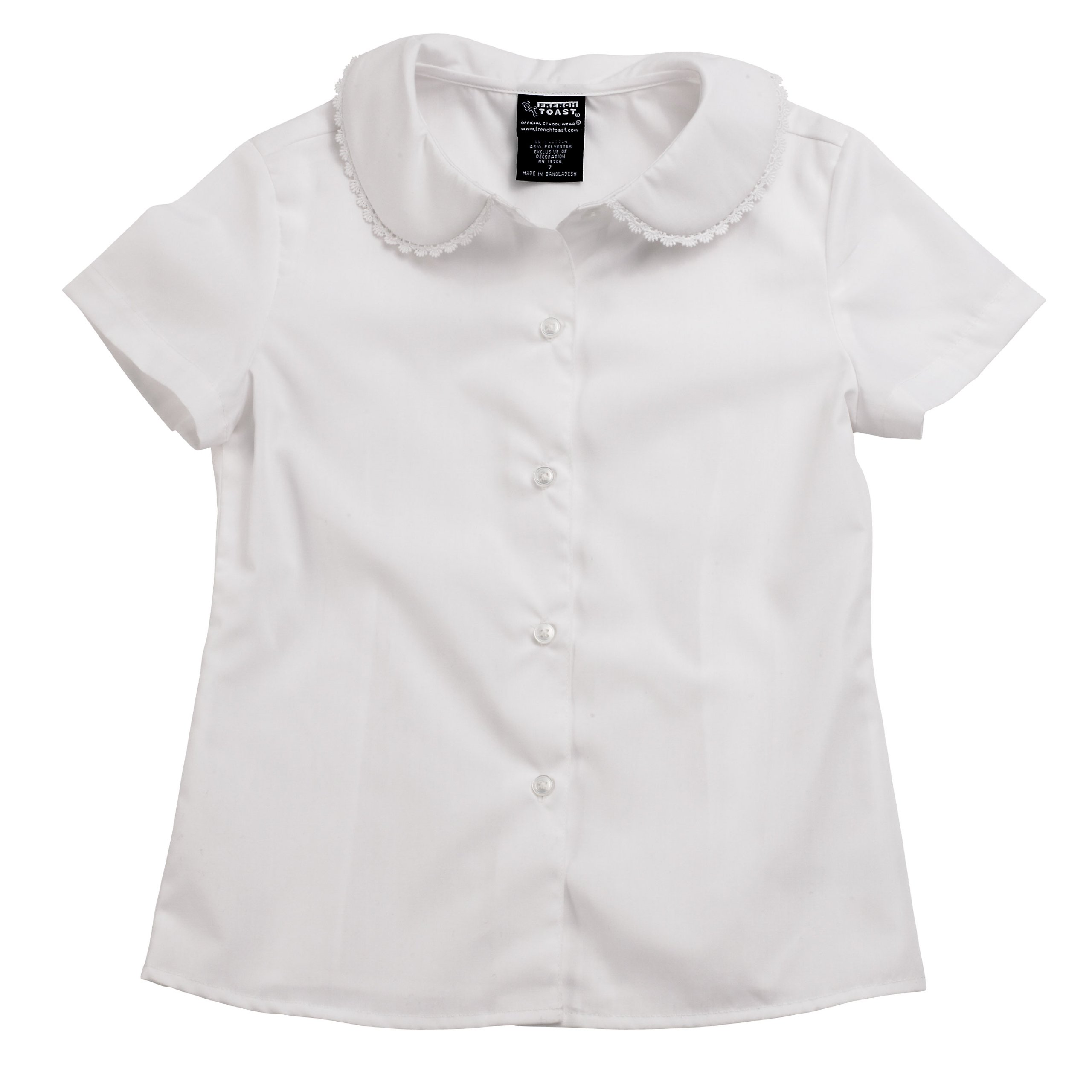 French Toast - Big Girls' Short Sleeve Peter Pan Lace Trim Blouse, White 35116-12