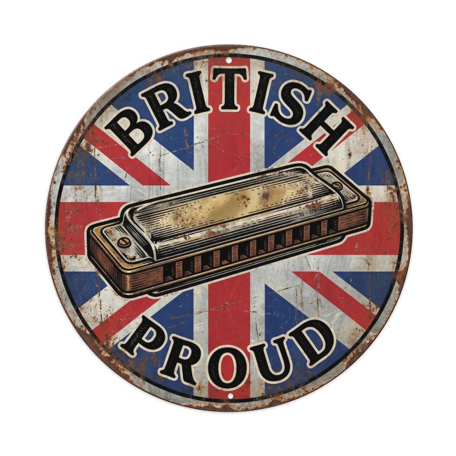 British Proud Harmonica Music Heritage Emblem Metal Tin Sign