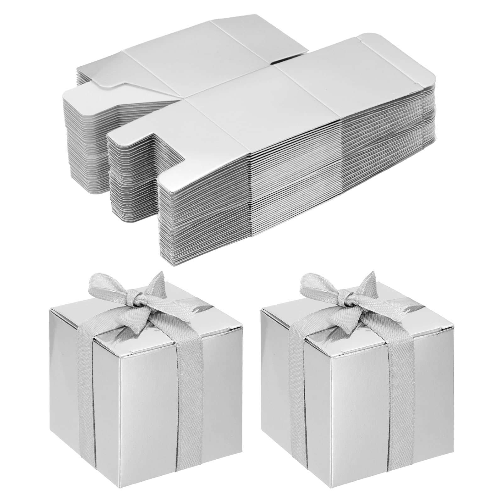 PATIKIL 5cm x 5cm x 5cm Favor Boxes, 60 Pcs Candy Party Butterfly Gift Boxes for Wedding Mother's Day Easter Anniversary Christmas Graduation Celebration, Silver