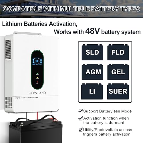 Miniatura 11 de POWLAND Inversor solar híbrido de 4000 W Onda sinusoidal pura de 24 V CC a 120 V CA Pantalla LCD con parte superior de vidrio Controlador