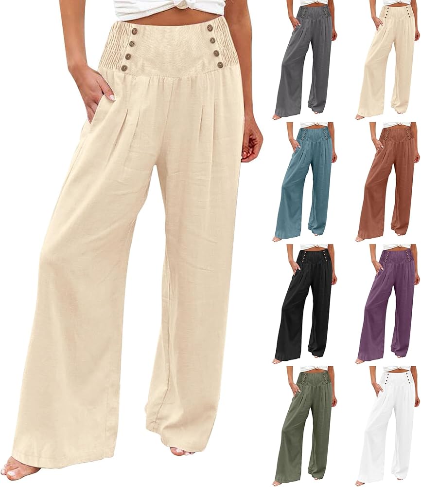 Amazon.com: Womens Linen Pants Summer Trendyy Smocked High