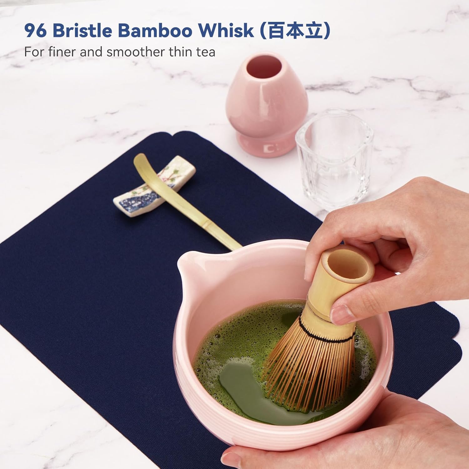 Joiish Matcha Whisk Set, Matcha Kit 10-Pcs, Bamboo Whisk and Bowl with Spout & Measuring Spoon & Cup, Japanese Matcha Tea Making Tools, Light Pink