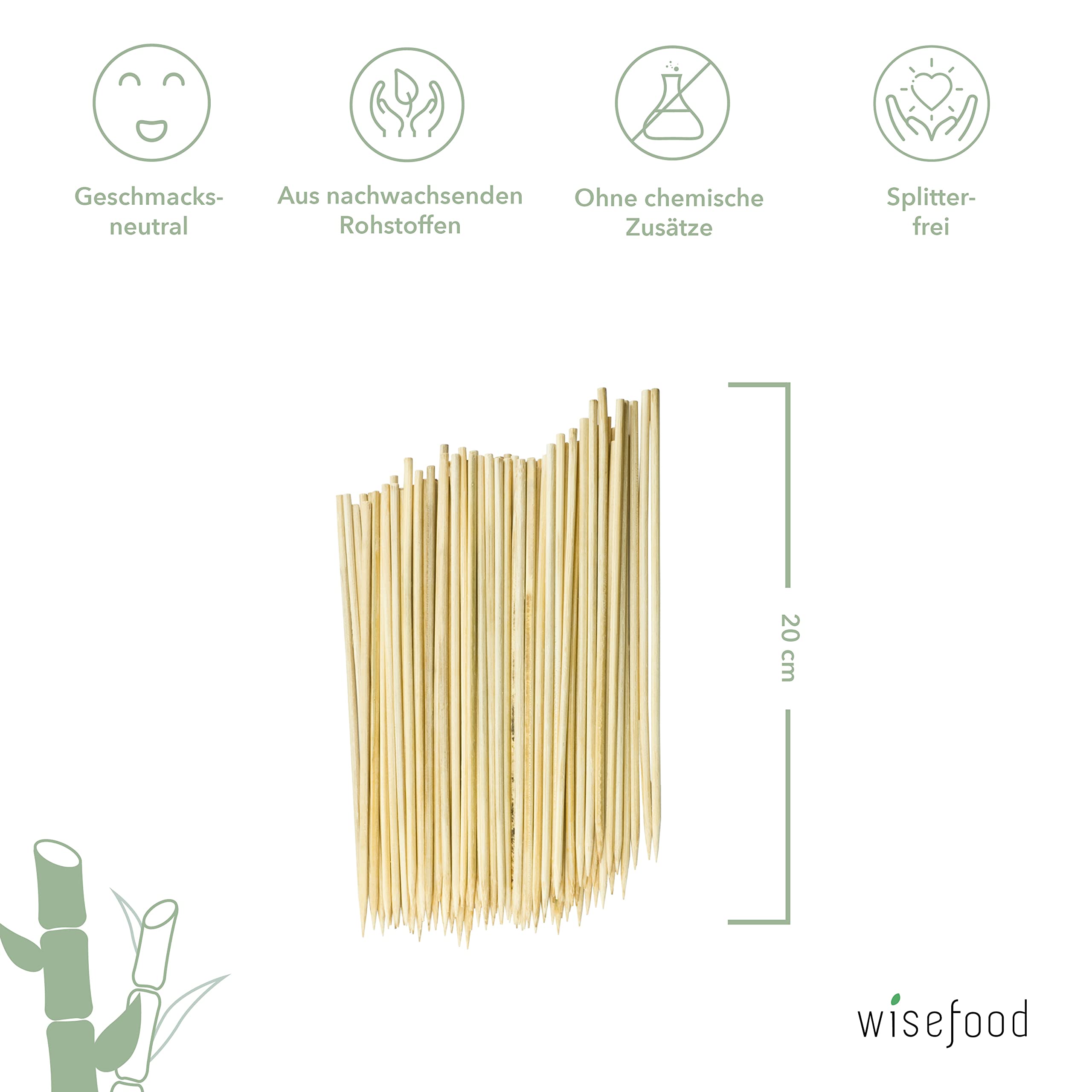 wisefood Bambusowe rożny, 5000 sztuk szpikulców do przekąsek 20 cm, bio-rożny do golfa / bambusowe wytrychy do grillowania, koktajli, burgerów, antipasti