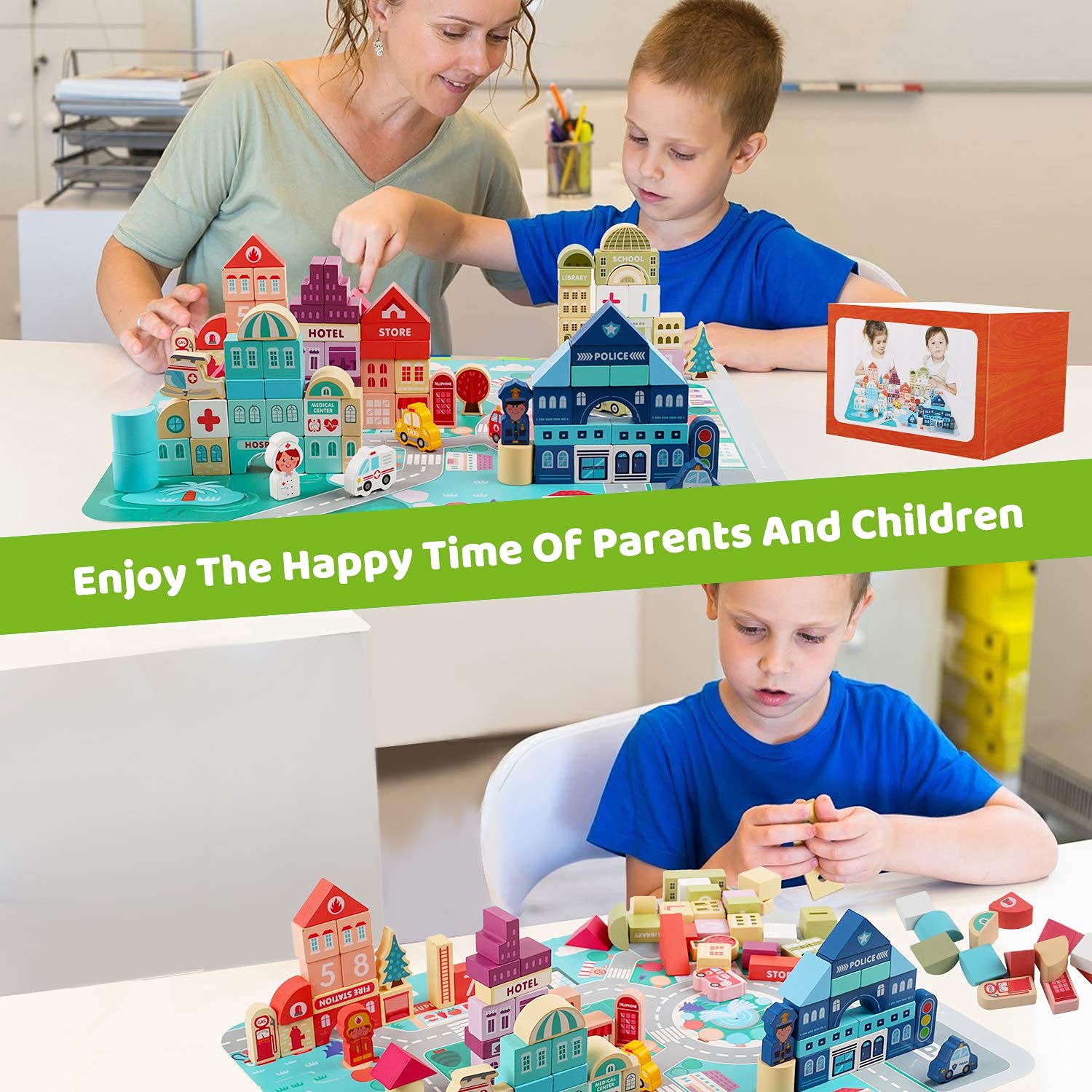 Bloques de construcción de madera para niños pequeños, construcción de ciudad para niños, juguetes creativos, bloque educativo de aprendizaje preescolar para niños y niñas de 2, 3, 4, 5 3