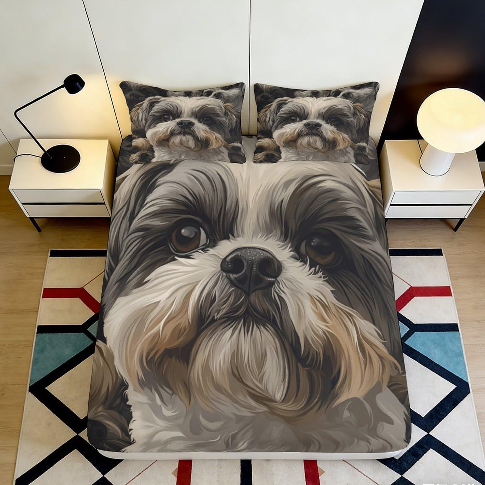 K1r3d9e5 Style-9 3D Printed Shih Tzu Dog Fitted Sheet Microfiber Soft Bed Cover Realistic Puppy Design Bedroom Decor 90X200x25cm