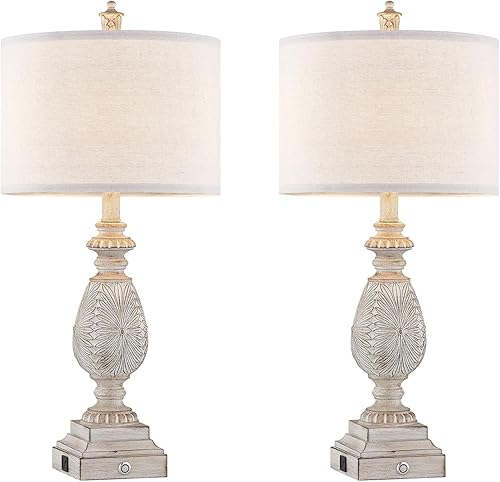 Miniatura 6 de Juego de 2 lámparas de mesa regulables de 3 vías de 26.25 pulgadas con control táctil rústico con puertos de carga USB duales para dormitorio,