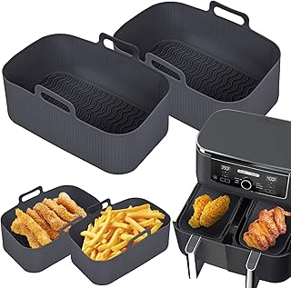 Silicone Air Fryer Liners for Ninja Dual Air Fryer, 2Pack Reusable Airfryer Liners for Ninja Air Fryer Accessories, Air Fryer Silicone Liner Air Fryer Basket Pot for Ninja, Oven, Microwave
