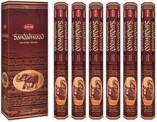 Incense Sandalwood, 120 Sticks in a Six Pack. Hem Brand, Hand Rolled in India.