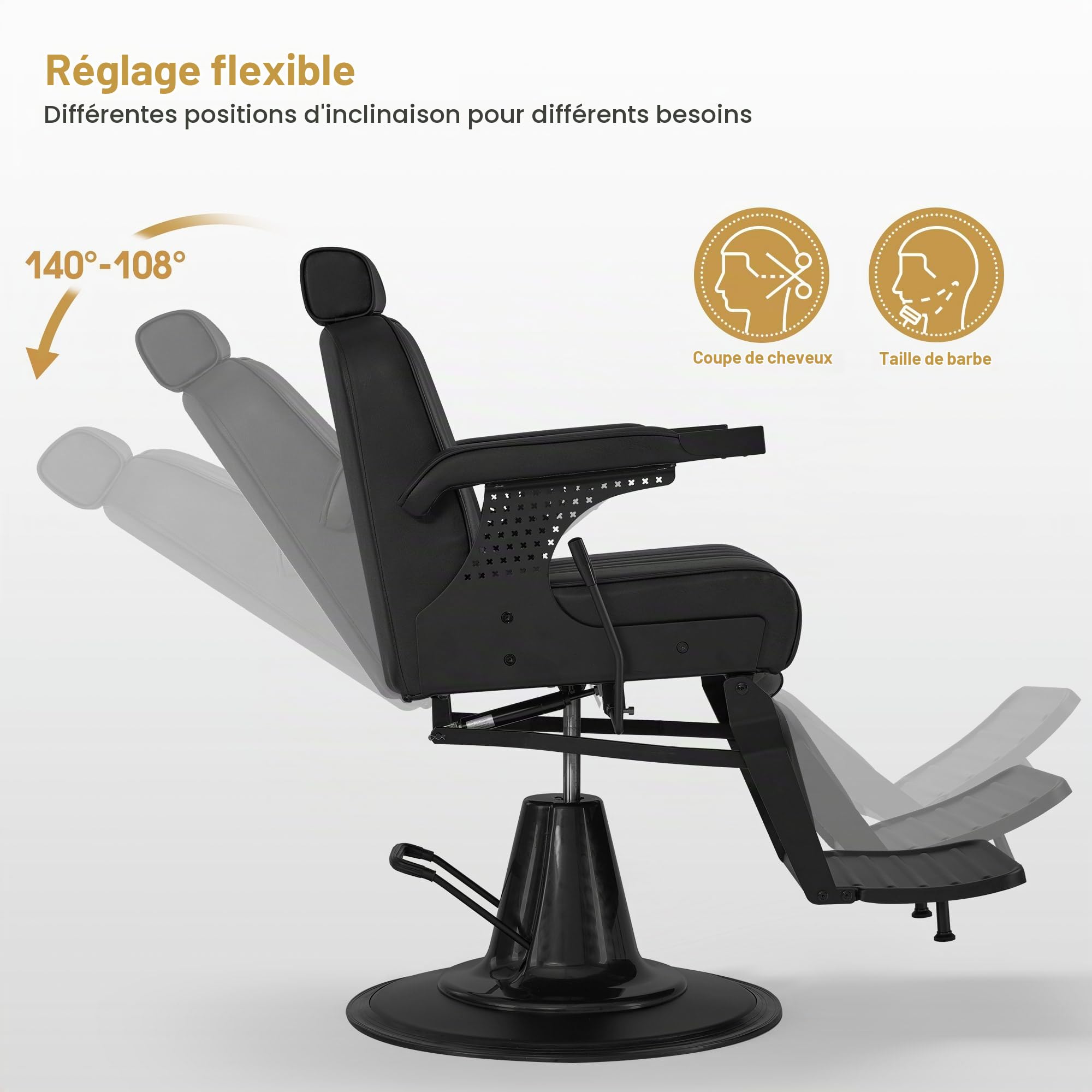 BarberPub Fauteuil Coiffeur avec Appui-tête inclinable, équipement Coiffure avec Pompe hydraulique, Rotation 360°, siège réglable en Hauteur, Fauteuil Coiffeur Similicuir, 3884 (Noir)