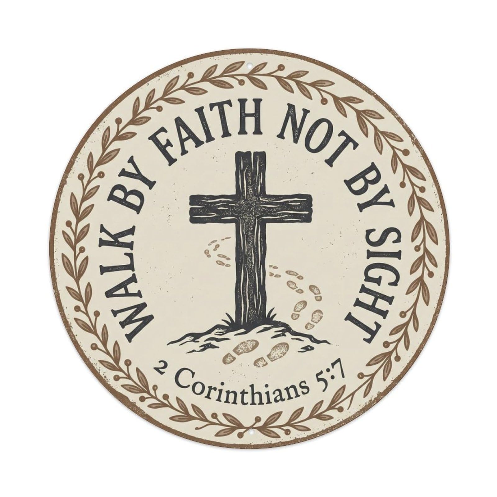 Scripture Ribbon Devotional Faith Elegant Medallion Metal Tin Sign Plaque Wall Decor for Cafe, Man Cave, Club Bar, Office, Home Garden Round Metal Poster 8x8Inch