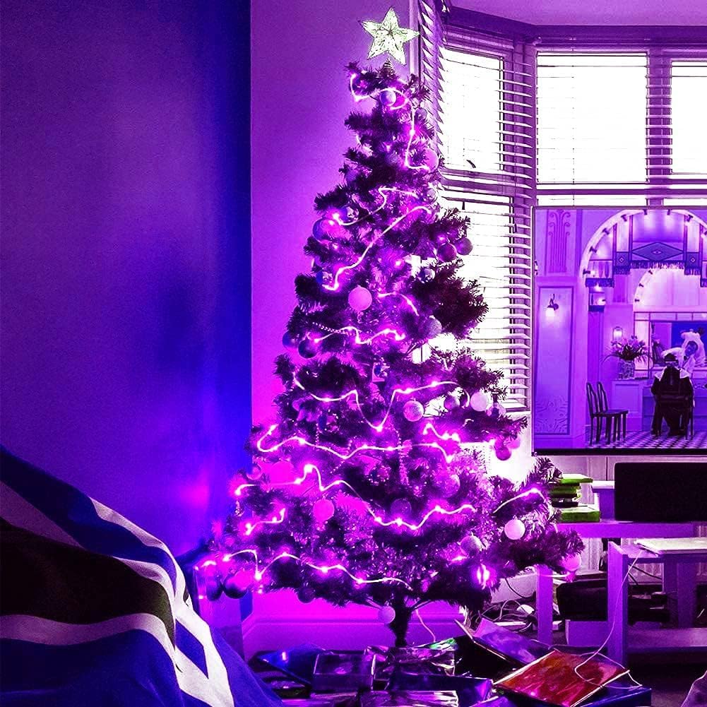 Luces De Cadena De Cuerda Solar, 8 Modos De Luces De Cuerda De Alambre De Cobre, Luces De Navidad De Cuerda Led Impermeables, Luces De Hadas De Tubo Al Aire Libre para, Purple, 20M/200LED