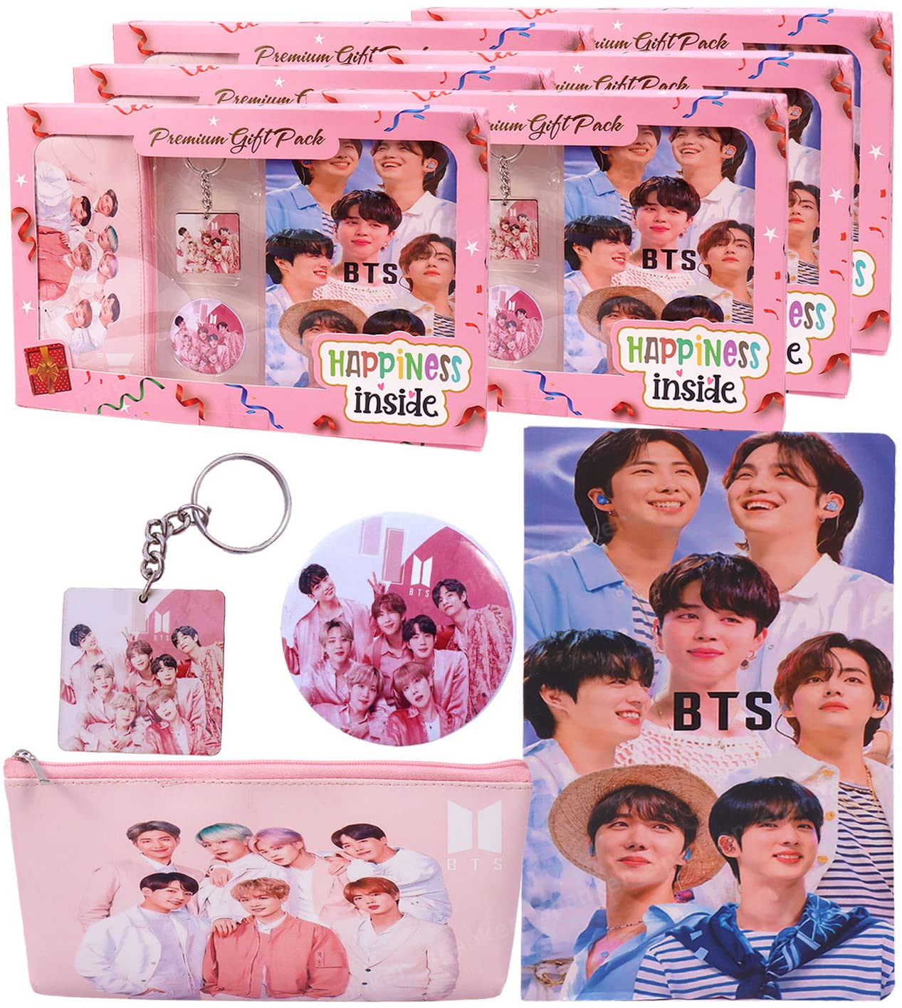 Spanker Pack of 6 BS Diary and Pouch with key chain and badge combo for Girls Boys Notebook 140 Ruled Pages Diary Birthday Return Gift for Kids